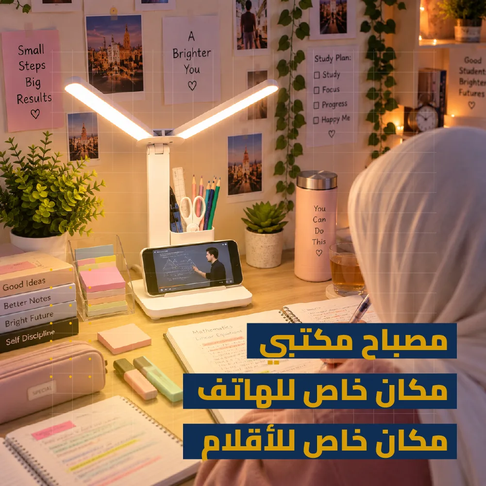 مصباح LED للدراسة 3×1 | إضاءة + حامل هاتف + منظم أقلام | مصباح الدراسة الذي يحتاجه كل طالب